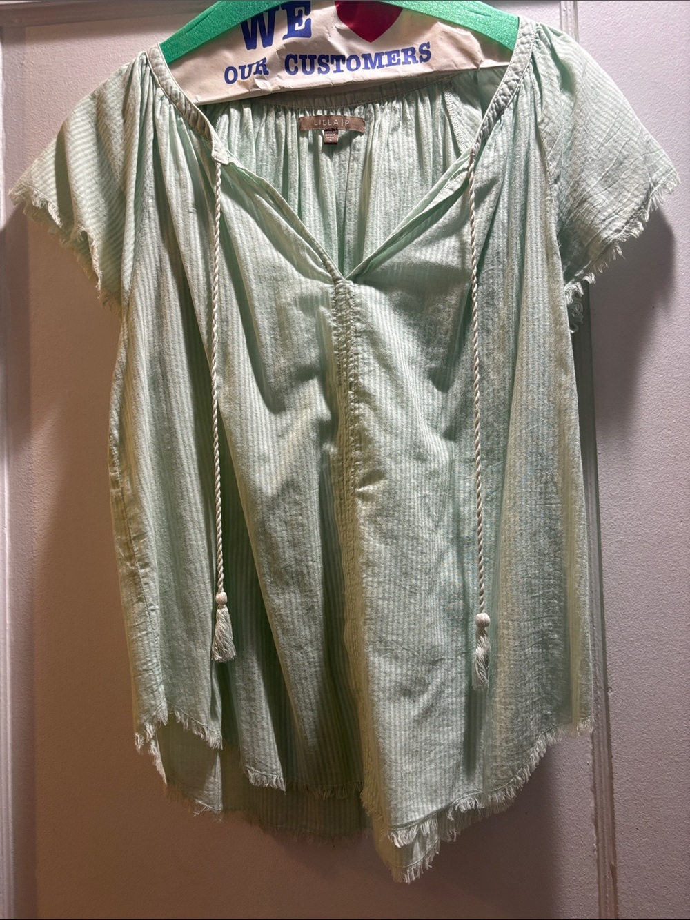 Lilla P Light Mint Green Tassel Peasant Blouse
